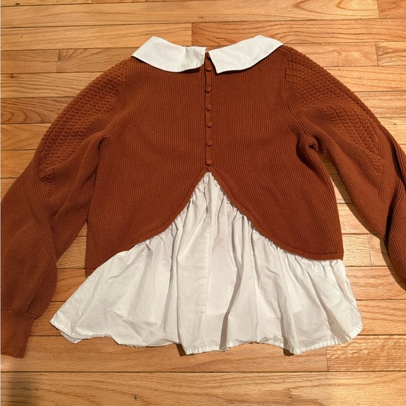 Women's Brown Sweater with White Collar buttons up back twofer size large - Picture 3 of 6